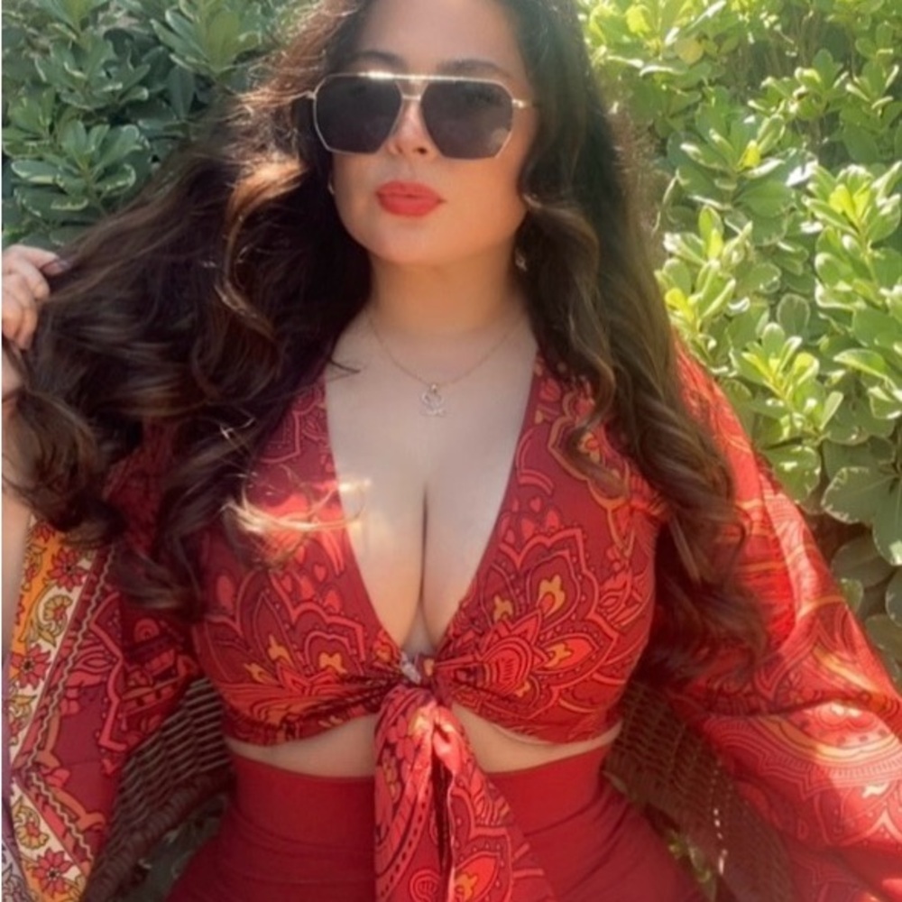 Bohemian Red Paisley Tie-Front Top